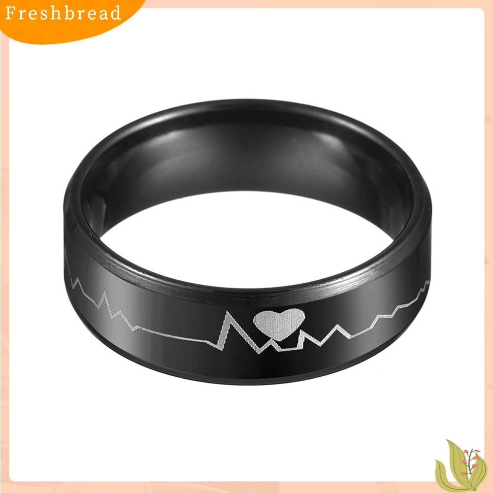 [Fresh] Cincin Pria Bahan Stainless Steel Hitam Motif ECG/Detak Jantung untuk Pesta/Club/Ulang Tahun