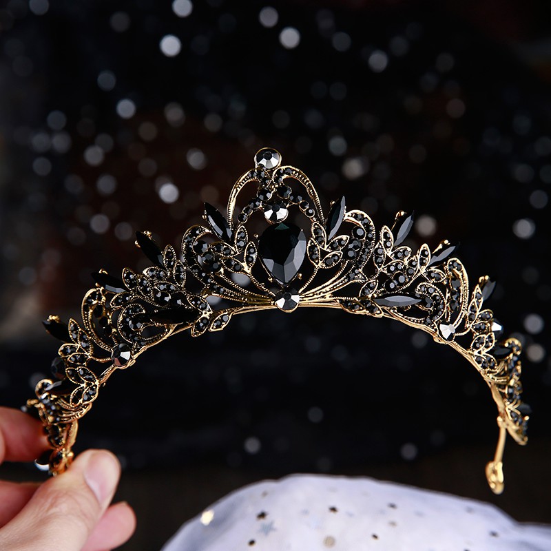 Mahkota / Tiara Desain Bunga Lapis Hitam + Vintage / Baroque / Ratu Gaya Berlian Imitasi Untuk Prom