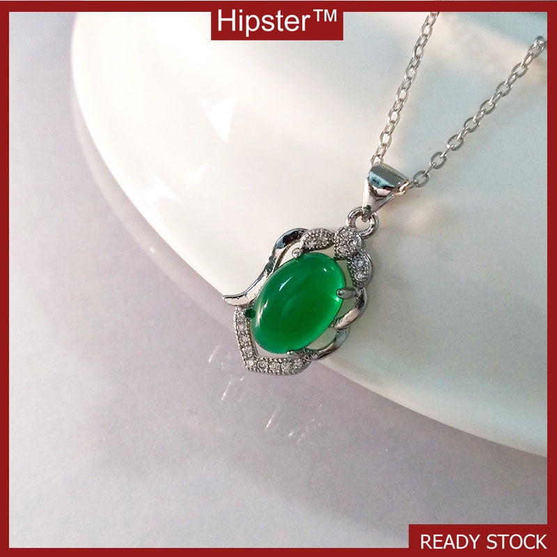 Popular Vintage Diamond Hollow Emerald Pendant Platinum Necklace