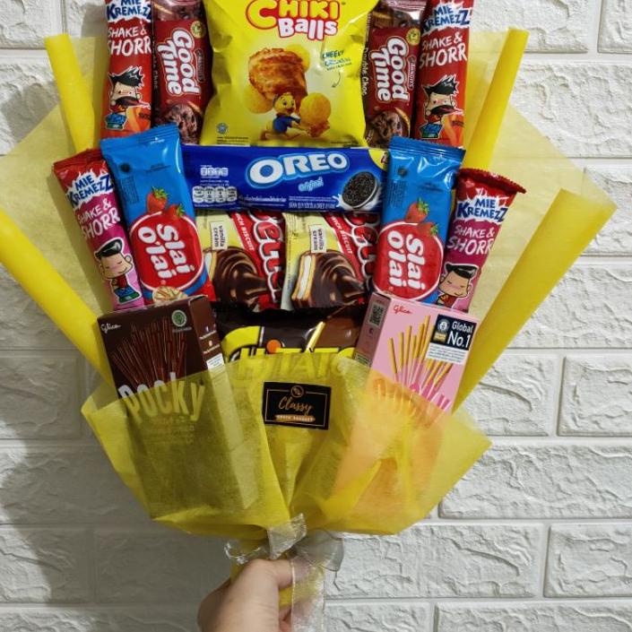 

☃ Snack Bouquet / Bucket Buket Snack Makanan / Kado Hadiah Sidang Wisuda Sidang Skripsi ➮