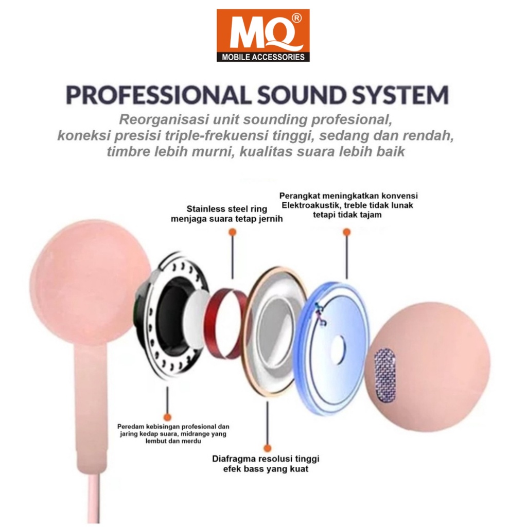 MQ Handsfree Earphone Macaron Hi Fi Stereo Suround Sound Premium Quality U 19 GLOSSY