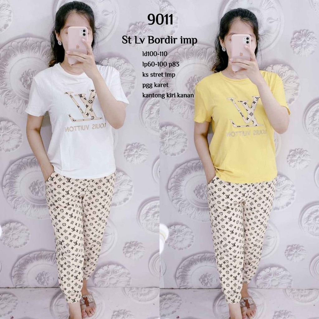 SETELAN KAOS+CELANA WANITA IMPORT PREMIUM LV LOUIS VUITTON 9011
