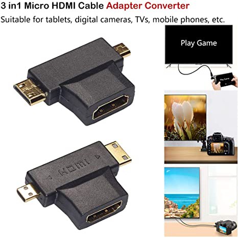 connector Mini Micro hdmi male to hdmi female T shape 3in1 adapter - Gender hdmi 3 in 1