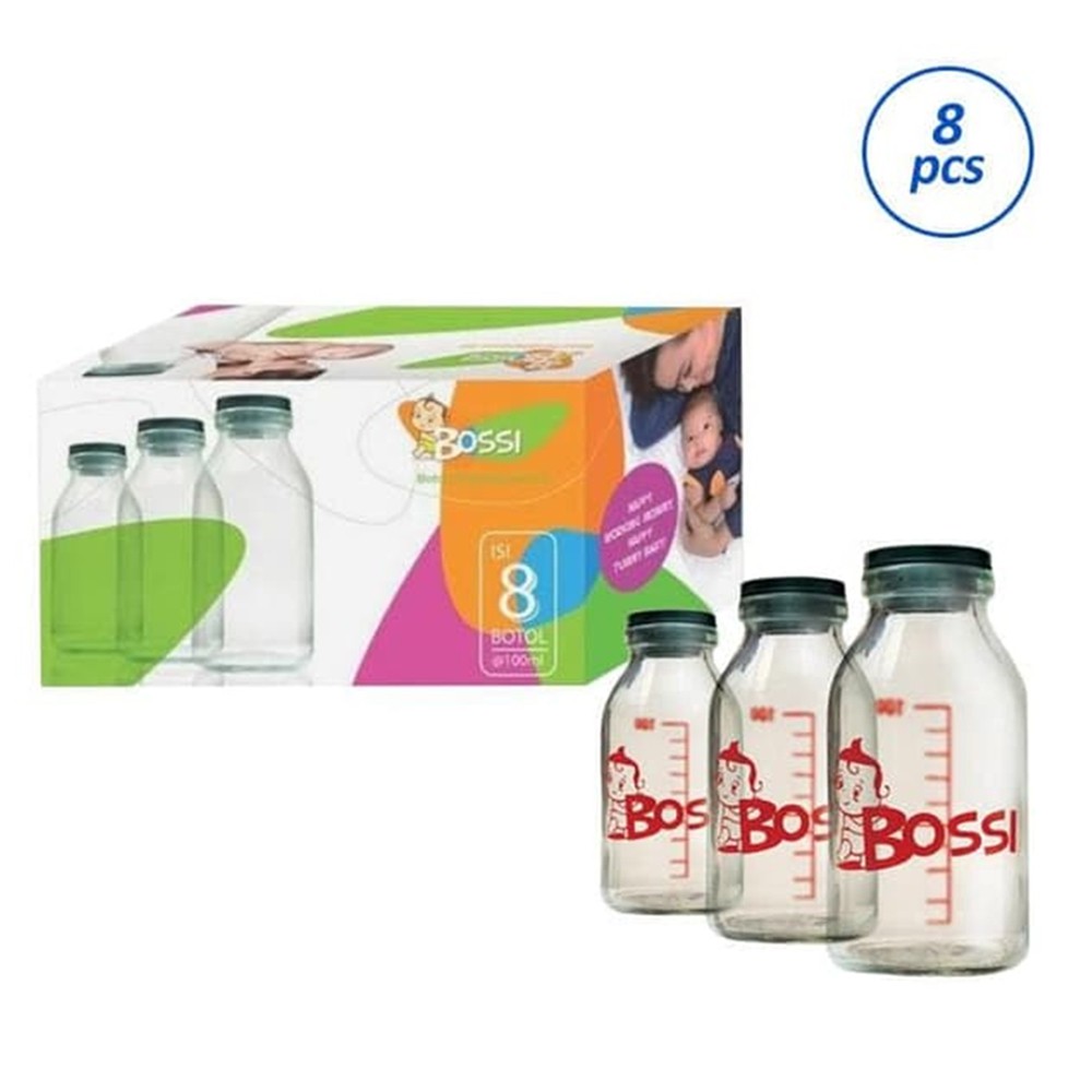 BOSSI Botol Asi Kaca 100 ml Isi 8pcs Botol Penyimpanan ASI