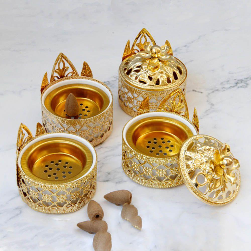 Solighter Metal Incense Burner Portable Luxury Buddhism Gaya Arab Dekorasi Rumah Tempat Dupa Emas