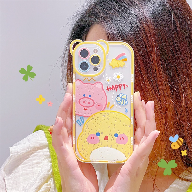 Soft Case Silikon Motif Kartun Beruang Untuk Compatible for iPhone 14 13 12 11 Pro Max X Xr Xs Max SE 2020 iPhone 8 7 6 6s Plus Ins Cute Graffiti Animal Couple Phone Case Bear Lens Silicone All-inclusive Shockproof Phone Cover