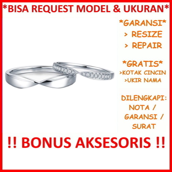 Bisa Pesan Model Gratis Ukir Nama Garansi Silver Asli Cincin Kawin Couple Perak Nikah Tunangan ID494