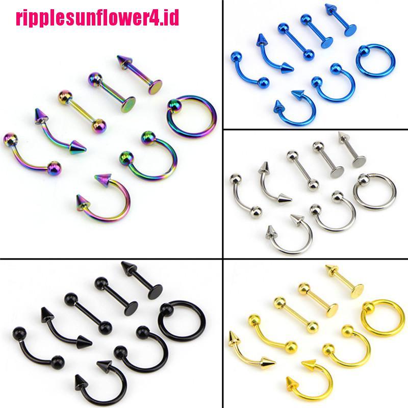 8pcs 16G Cincin Tindik Bahan Stainless Steel Untuk Hidung / Bibir / Telinga / Alis