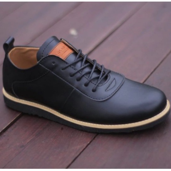 ENOZ X GLDO - Sepatu Fantofel Sneakers Hitam Pria Casual Kasual Spatu Snaker Pantofel Cassual Formal Kerja Kuliah Sekolah Cowo Kulit PU Sintetis Premium Berkualitas Original Sapatu Kets Laki Laki Remaja Dewasa Keren OOTD Kekinian