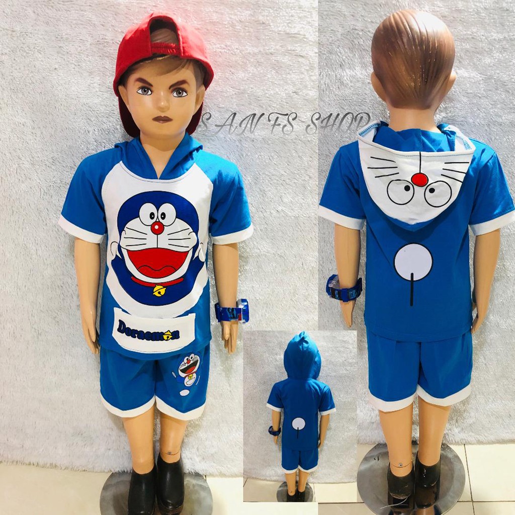  Baju  Setelan Anak Oblong Topi Doraemon  Cewek Cowok  Untuk 