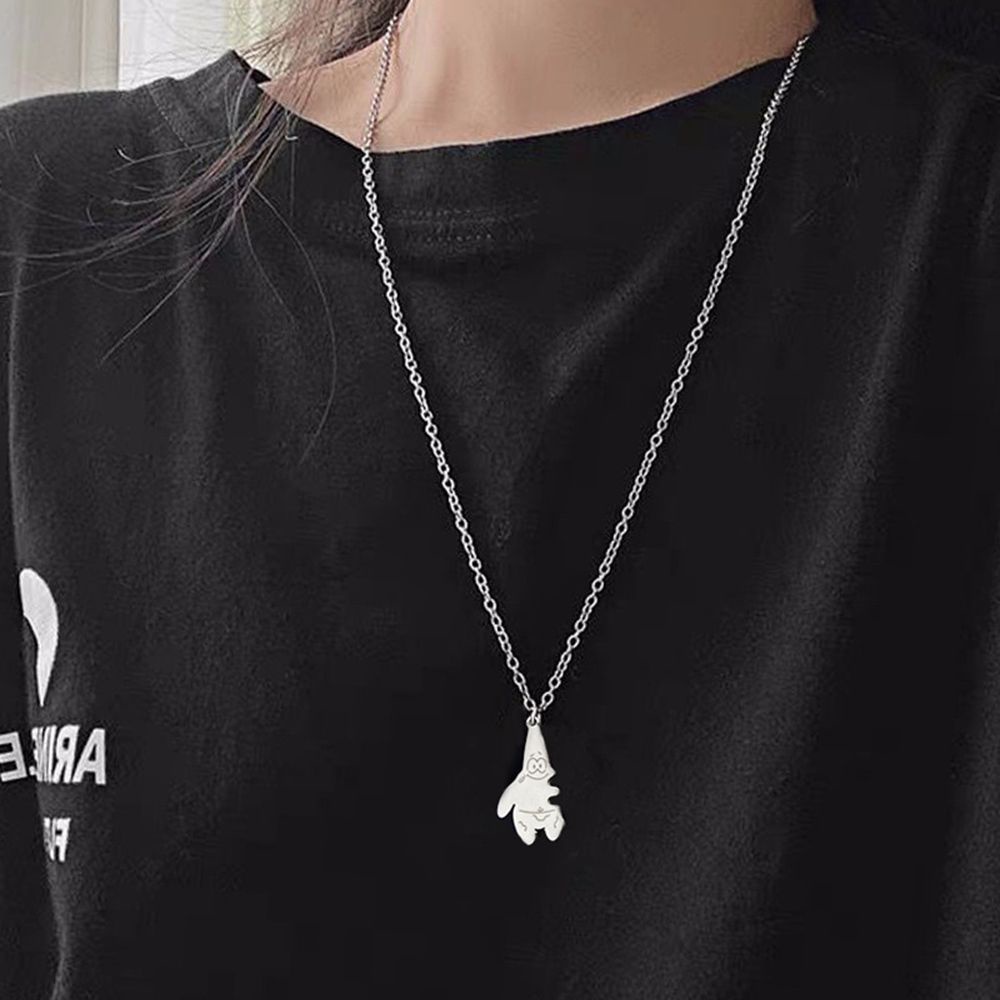 REBUY Korean Best Friend Necklace Simple SpongeBob Clavicle Chain Women Creative Couple Friends Gift Alloy Hip Hop Pie Big Star