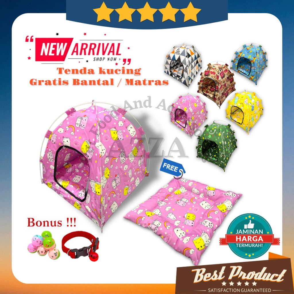 Tenda Kucing Anjing Portable Murah Gratis Tempat Tidur Kucing Kualitas Premium / Tenda Kucing Bisa di Lipat free Matras Kucing (Ukuran 40x40x42)