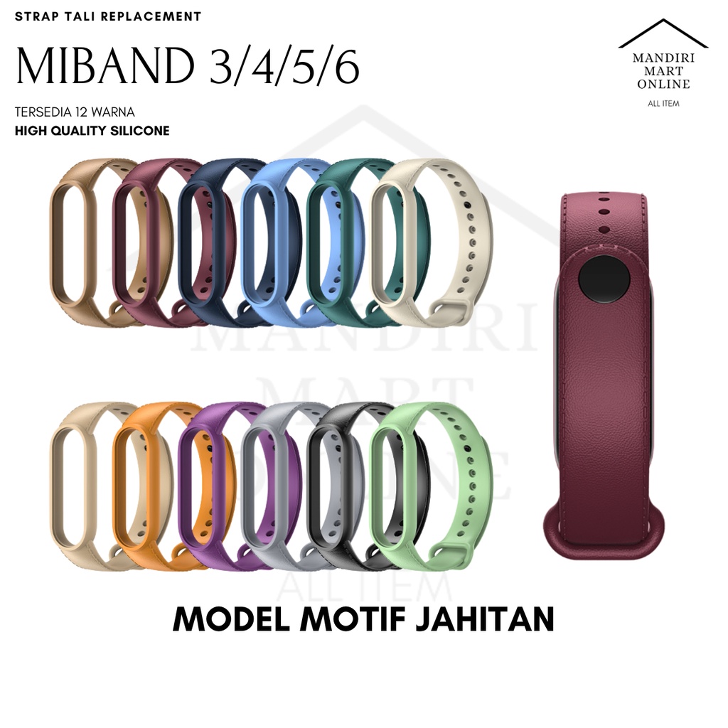 Strap MiBand 3/4/5/6 Strap Silicone Motif Jahitan Kulit Tali Pengganti Xiaomi Mi Band 3/4/5/6 Warna Polos Dengan Motif Jahitan Kulit