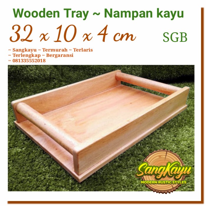 Nampan kayu handle bulat 32x10x4cm wooden tray nampan kayu serbaguna