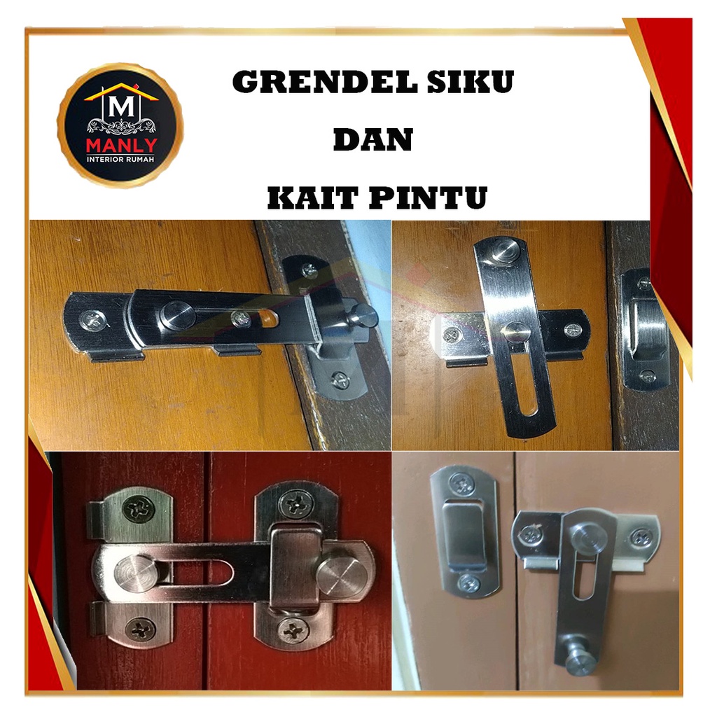 Grendel Slot Pintu Siku dan Kait S (Kecil) &amp; L (Besar) Isi (1pcs) / Kunci geser pintu / lemari geser Minimalis Stainless Steel