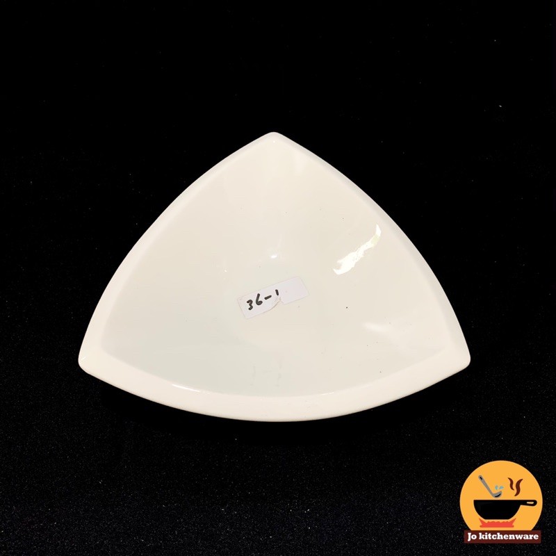 Mangkok saji keramik segitiga besar putih polos tebal unik / 27,5 cm / 11” / 36-2