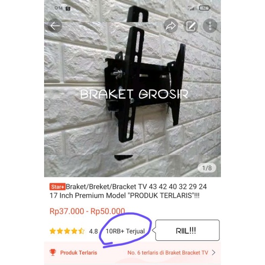 Braket/Breket/Bracket TV 43 42 40 32 29 24 17 Inch Premium Model &quot;PRODUK TERLARIS&quot;!!!