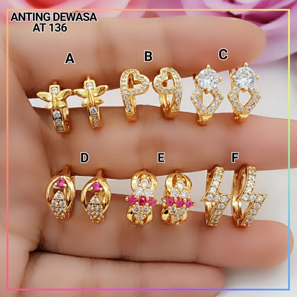 Anting Xuping anting dewasa cetik permata pink perhiasan wanita lapis emas gold AT 136