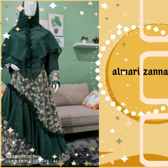 GAMIS SYARI SET KHIMAR CERUTY PESTA MIX BROKAT SWAROSKY BUSANA MUSLIM PESTA
