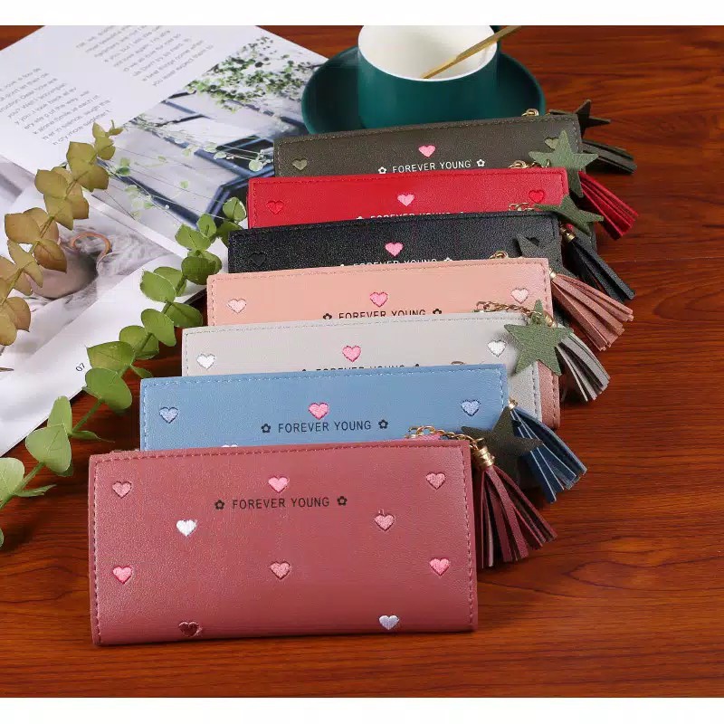 (COD) Dompet Lipat Wanita Dompet Kulit Fashion Dompet Panjang MALL SHOPPING