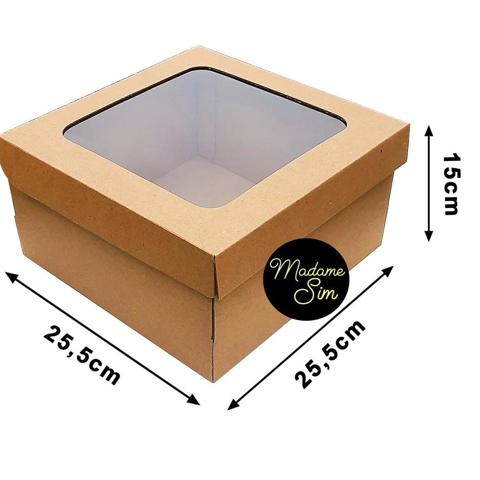 

☺ KOTAK KUE - CAKE BOX 25 x 25 x 15 CM - COKLAT + JENDELA (ISI 10 PCS) ➦
