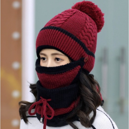 IMPORT WOMAN GIRL WINTER BEANIE KNIT HAT SCARF MASK ONE SET TOPI RAJUT SYAL MASKER MUSIM DINGIN WANITA ANAK