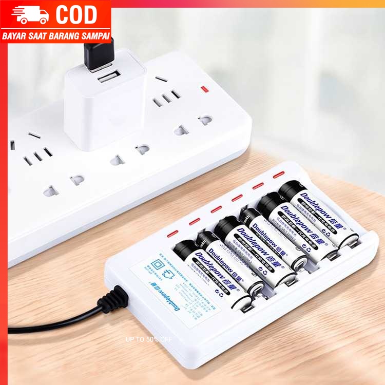 (100% BARANG ORI) DOUBLEPOW Charger Baterai 6 slot for AA AAA Ni-MH Ni-CD - DP-U06