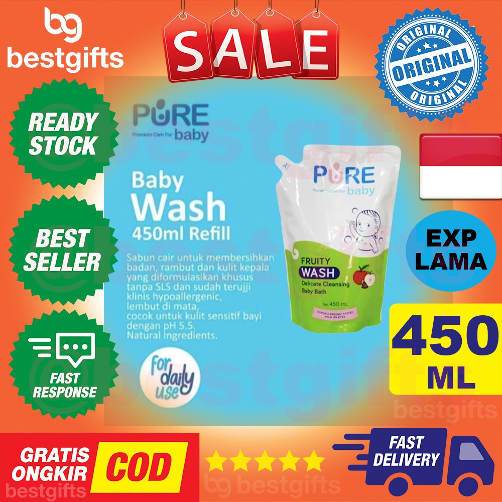 PURE BABY KIDS PUREBABY PUREKIDS WASH REFILL FRUITY 450 ML 450ML SABUN MANDI CAIR BADAN BAYI ANAK