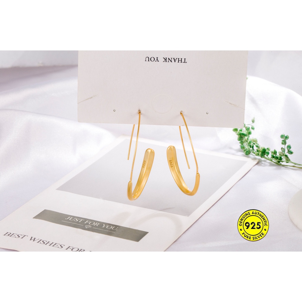 Anting Tusuk Sterling Silver 925 Lapis Emas 18K Desain Geometri Untuk Wanita U944