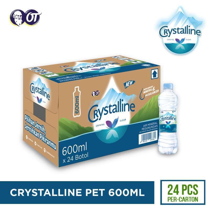 air mineral crystalin botol 600ml 1dus isi 24pcs