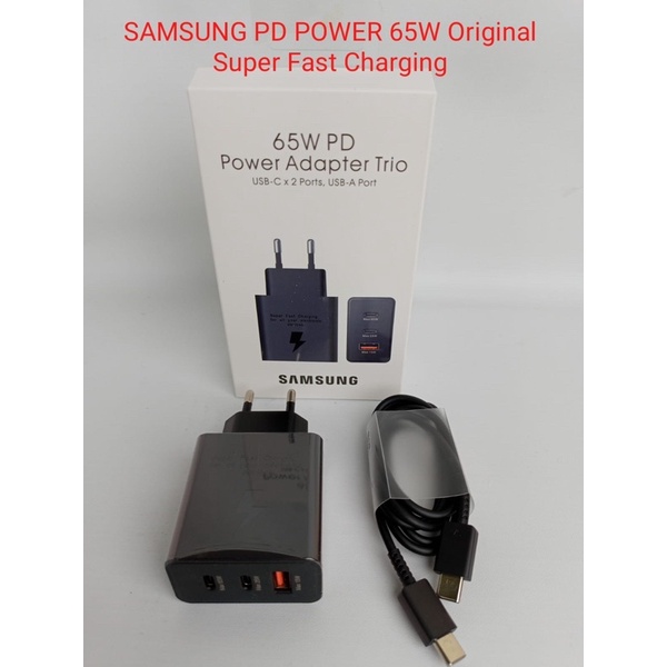 CHARGER SAMSUNG 65W 3in1 PD POWER ADAPTOR TRIO PORT USB-C 2PORT USB-A PORT + KABEL TYPE C TO C SUPER FAST CHARGING ORIGINAL Charger Terbagus Promo Sen