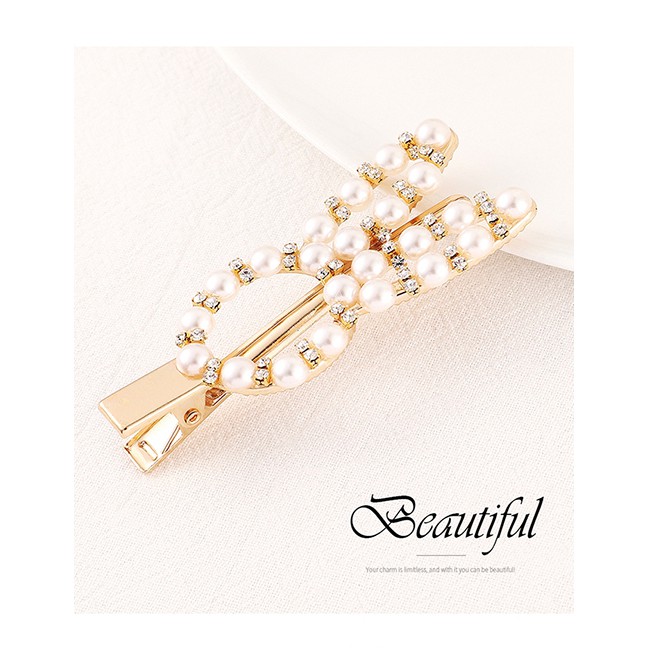 LRC Jepit Rambut Fashion Gold Diamond Pearl Hairpin  Y6144X