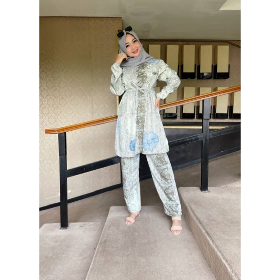 ONE SET LONG TUNIK MAXMARA LUX ORI / SETELAN RAYON / SETELAN TUNIK / SETELAN MURAH / ONE SET TUNIC