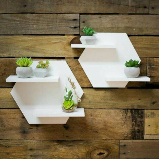 Promo Murah rak pot bunga tempel dinding segi enam warna putih cat duco