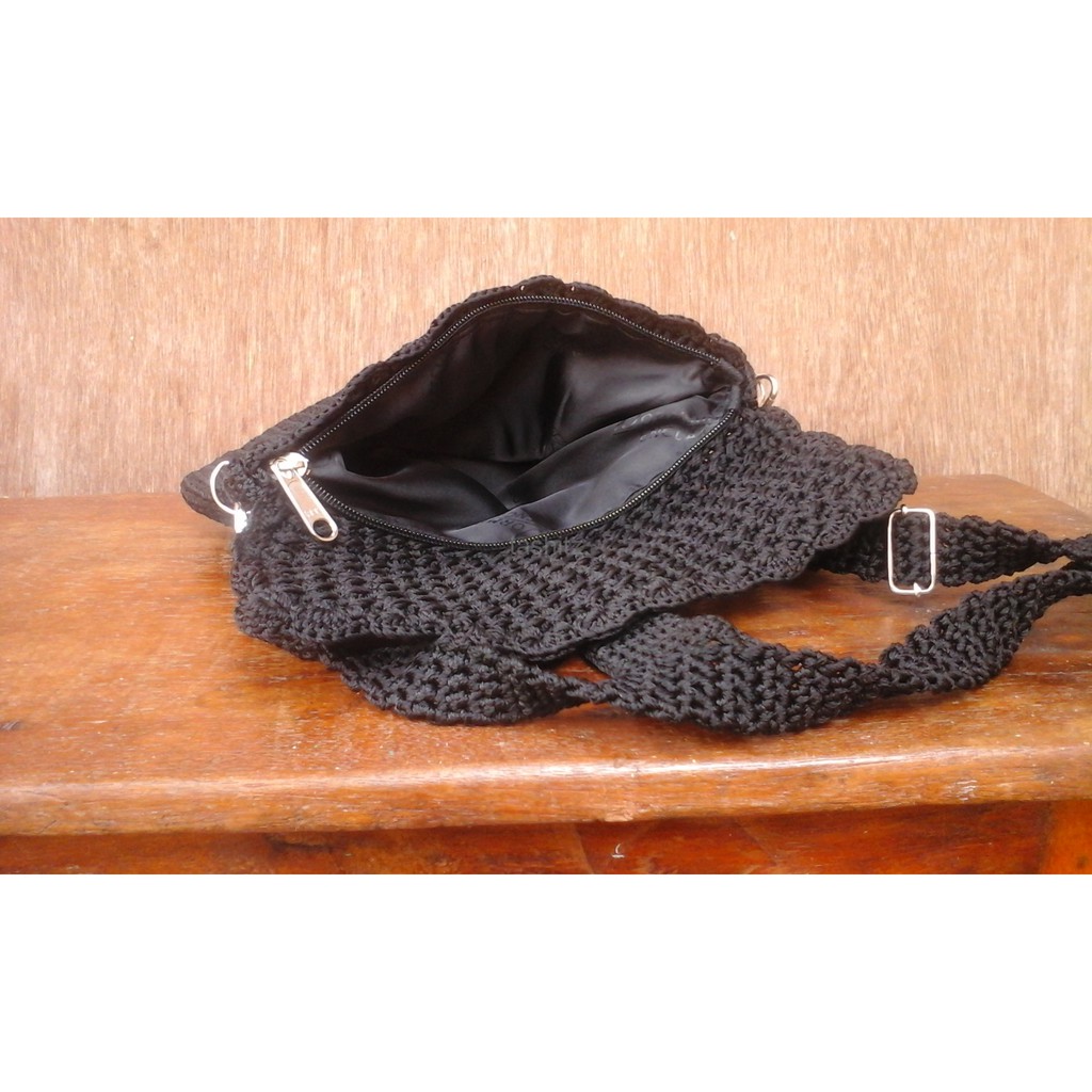 tas rajut wanita elegance hitam (+furing dan resleting)