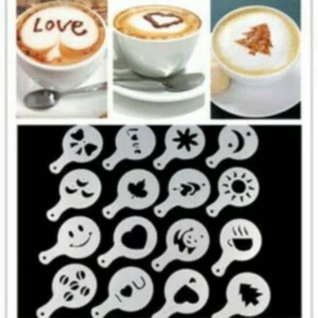 Cetakan Kopi Latte art isi 16 cetakan per set Espresso Foam Latte Printer Art Cappucino