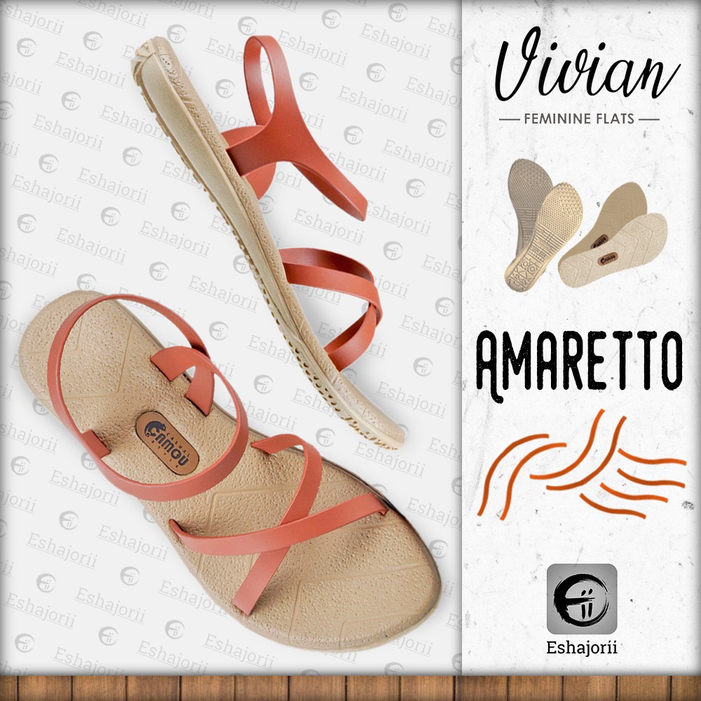 CAMOU - Vivian Amaretto - Sandal Flats Perempuan Kasual Beige Orange