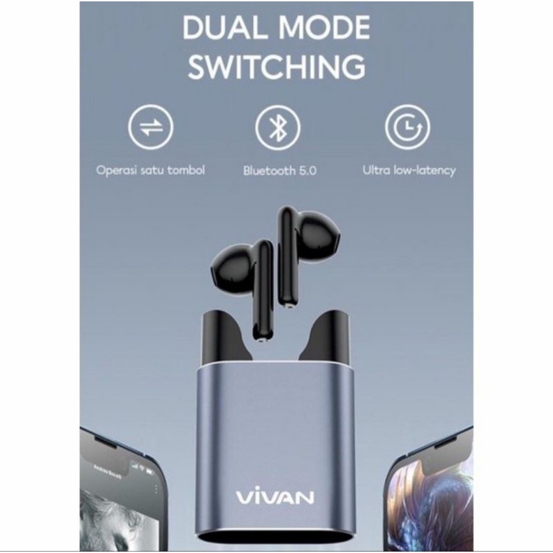 VIVAN LIFE 100 TRUE WIRELESS EARBUDS METALIC BLACK BLUETOOTH 5.0 TWS HEADSET