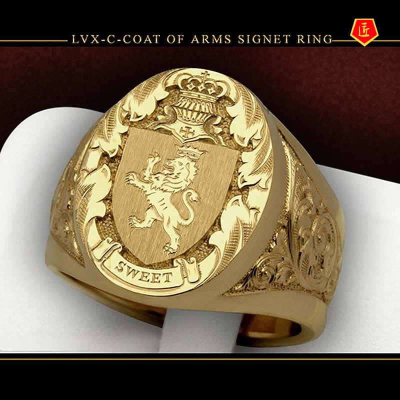 [Ready Stock]Men's 18K Gold Lion Shield Badge Ring