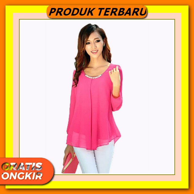 Atasan Kemeja Blouse Wanita Terbaru Jumbo Lengan Panjang Kekinian Remaja Cewek Korean Style Lengan K