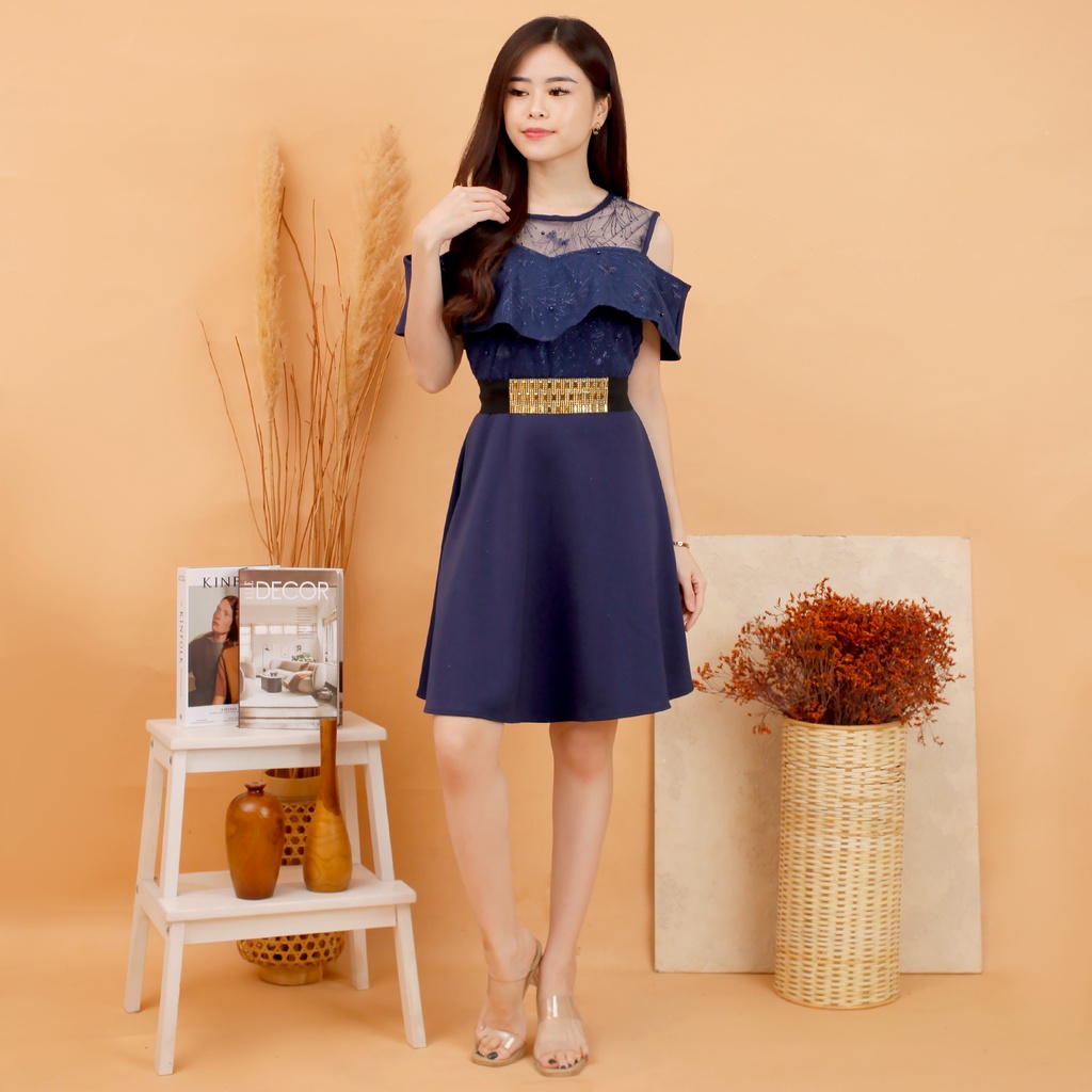 Kathryn collection # 158, Dres rok mekar  scuba import premium kombinasi tile gliter mutiara free belt