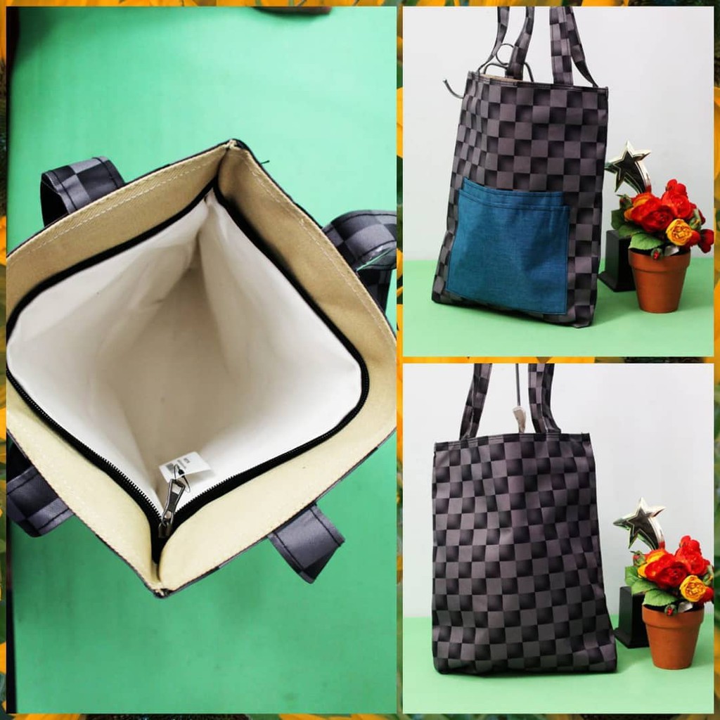 Tote Bag Cewek Cowok Berkualitas Fashionable Tote Bag Murah Meriah Tote Bag Kotak Kotak Keren