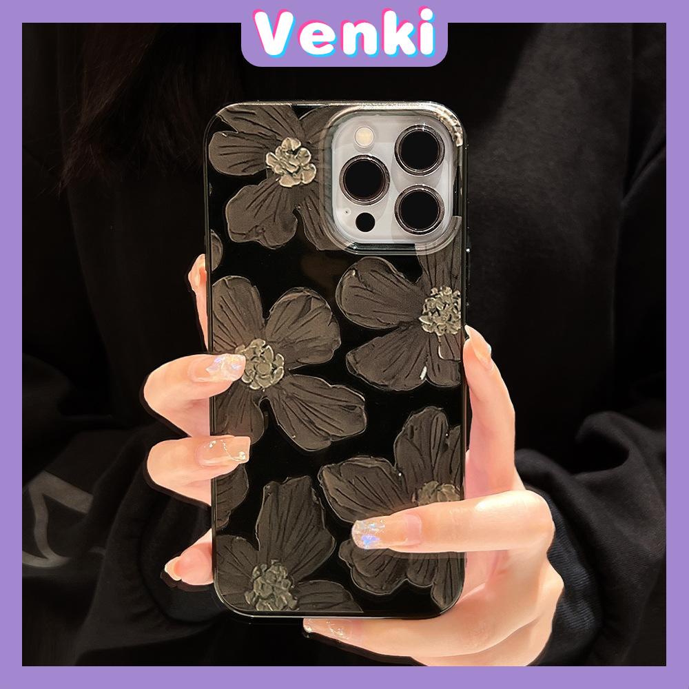 iPhone Case Silicone Soft Case Black Glossy Candy Case Shockproof Protection Camera Painting Flower Compatible For iPhone 11 Pro Max 13 Pro Max 12 Pro Max 7Plus xr XS Max