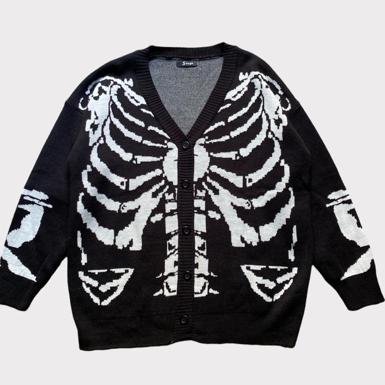 Skeleton Black Cardigan Sweater Streetwear Vintage Style ◦ KTY.19Au22e