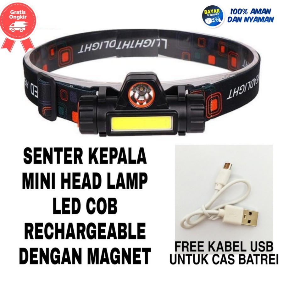 senter kepala mini 101 HEAD LAMP LED COB RECHARGEABLE PLUS MAGNET