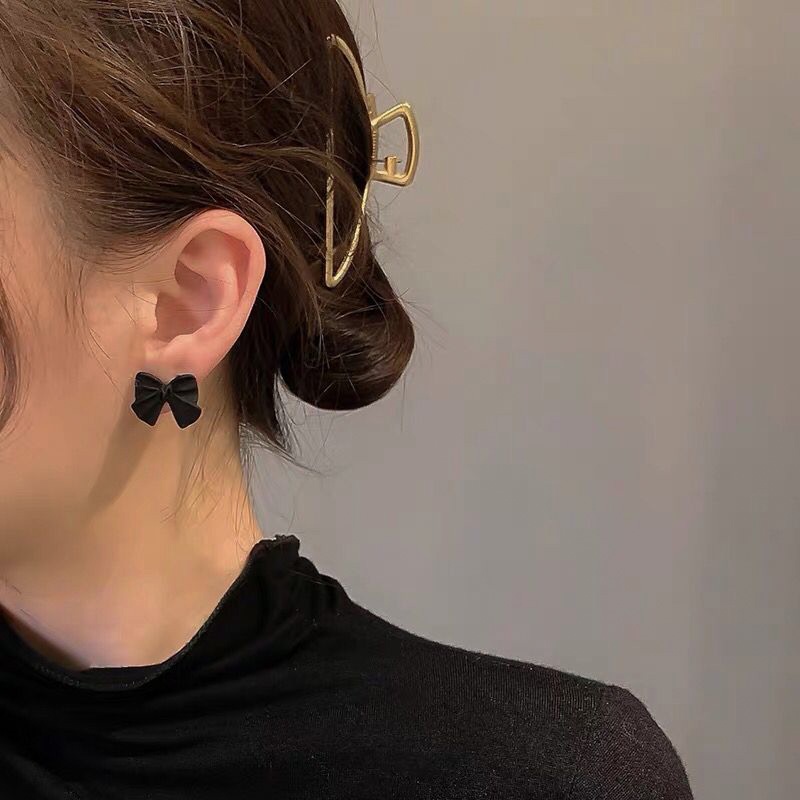 Anting Stud 925 Silver Warna Hitam Gaya Korea Vintage Untuk Wanita