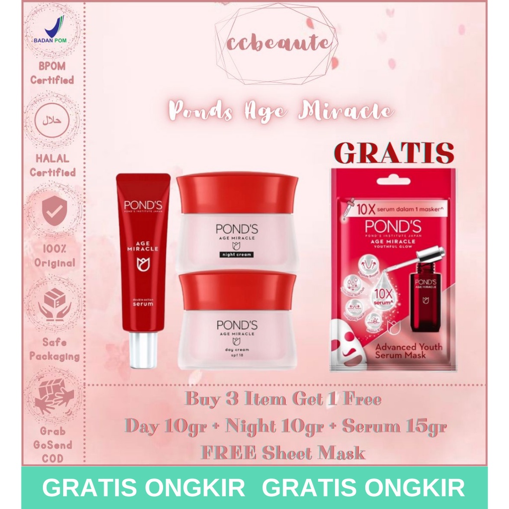 Paket Murah Meriah [Beli 3 Item Gratis Sheet Mask] Ponds Pond's Age Miracle Day Cream SPF18 10gr + P
