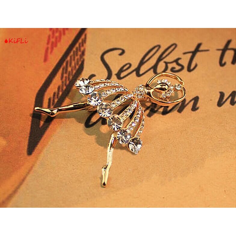 Bros Pin Bentuk,Balerina Bahan Metal,Hias Kristal,untuk Wanita