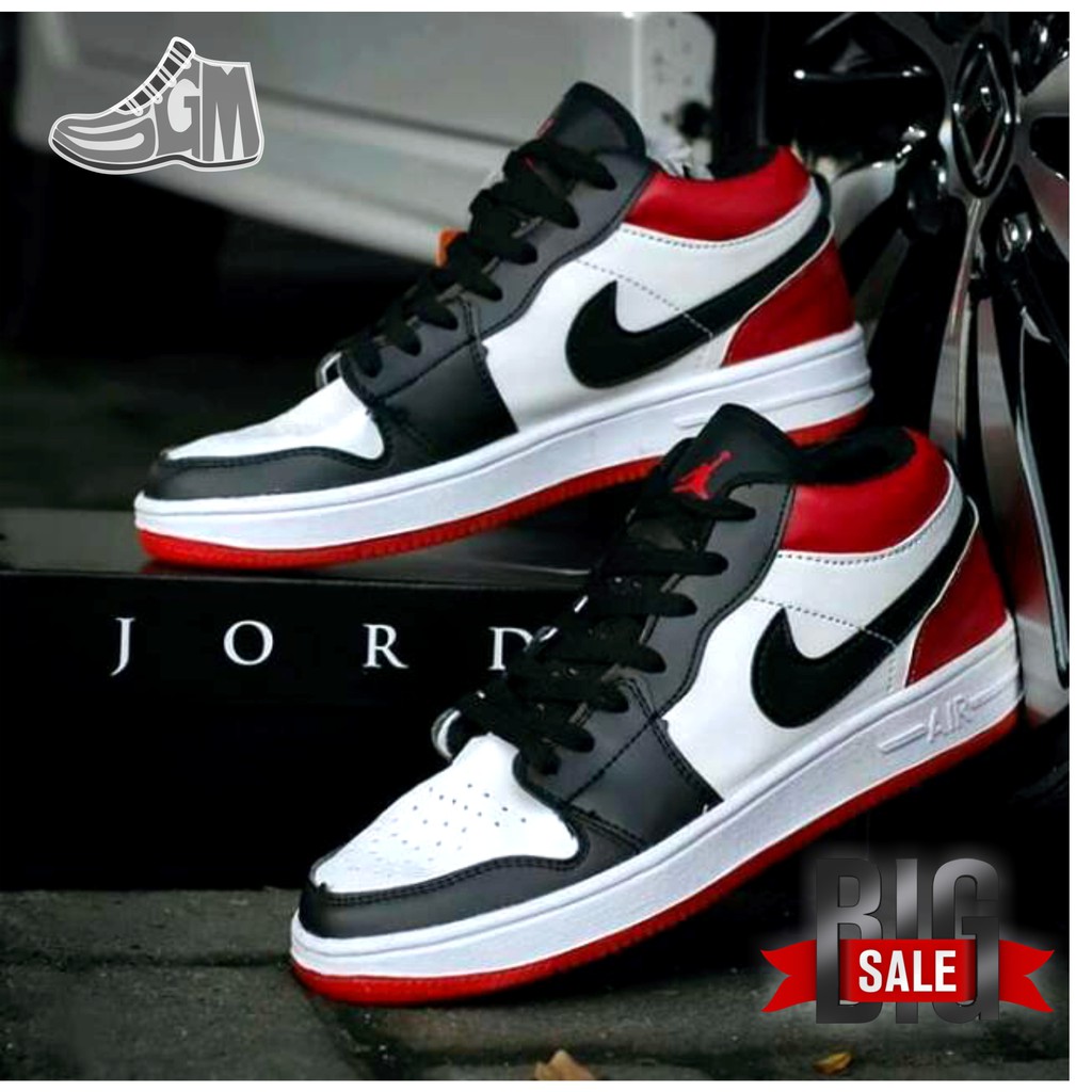 Sepatu Sneakers Style Nike Ari Jordan Low Keren Kekinian Kasual Casual Santai Merah Hitam Pria Cowok