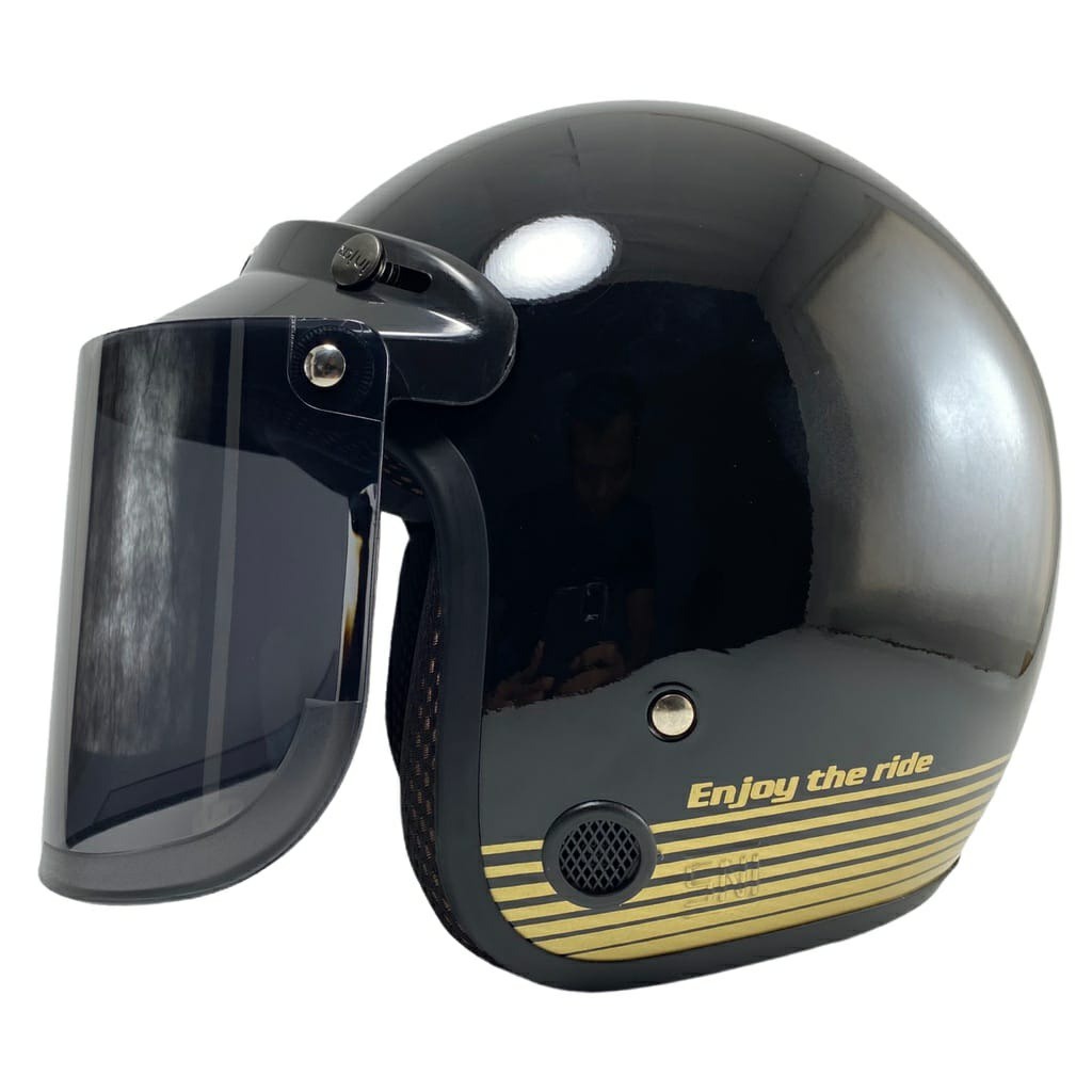 Helm Classic Dewasa Polos Garis Tiga Sni Full Leher